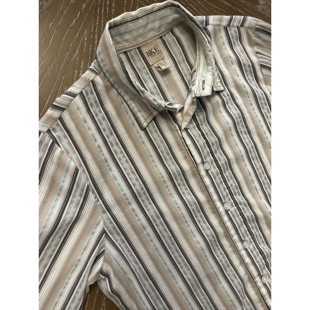 BKE‎ Contour Buckle Men SMALL Shirt Brown/ Blue/tan Long Sleeve Casual EXCELLENT